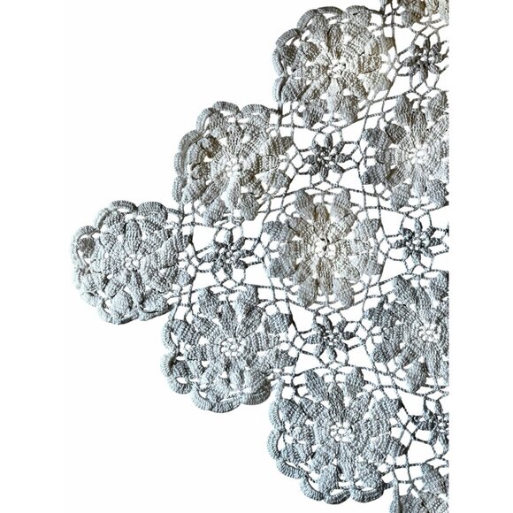 Hand Crocheted Tablecloth With Floral Medallions & Scalloped Edges 55.25" x 49" - Picture 13 of 13